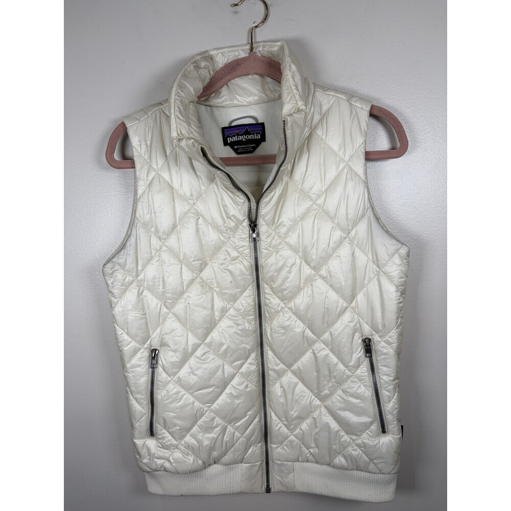 Patagonia Prow Bomber Vest Cream Quilted Full Zip Womens M Gorpcore Outdoor Hike